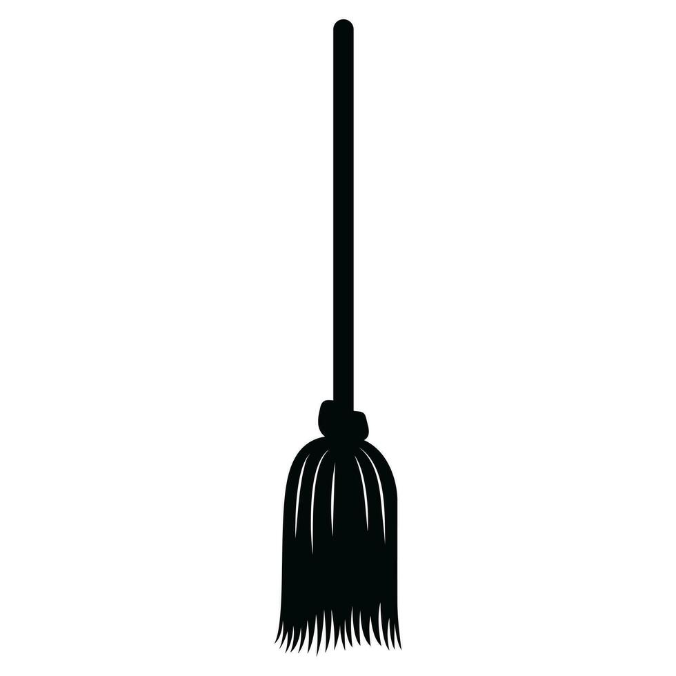 Black Broom Vector Icon - Simple and Classic Witch's Broomstick Illustration