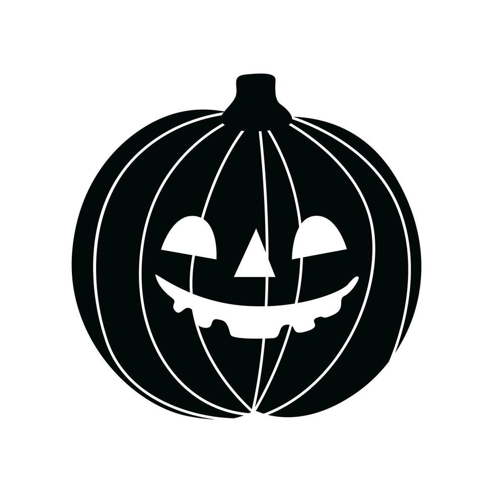 Black Creepy Pumpkin Vector Icon - Spooky and Sinister Jack-o'-Lantern Illustration