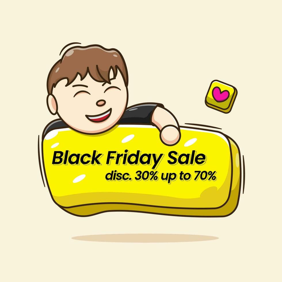 Cuta cartoon kawai boy on black friday sale event vector illustration concept