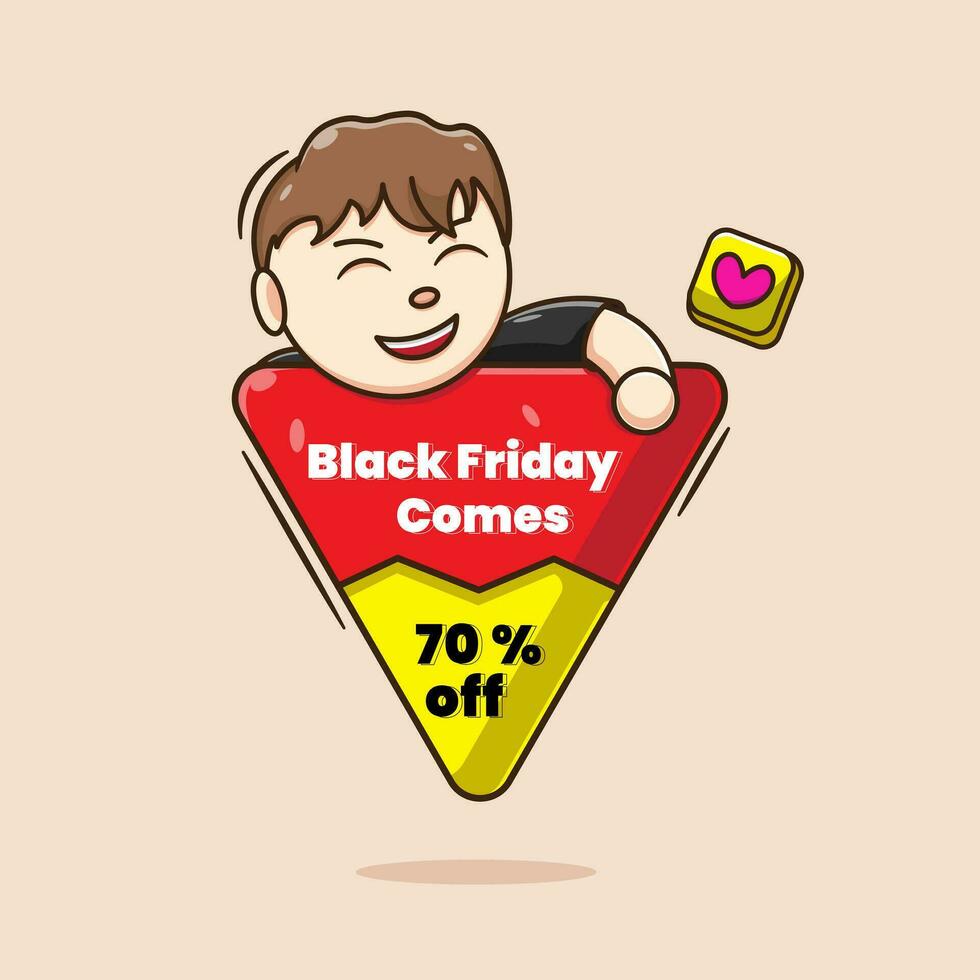 Cute cartoon vector kawai boy on black friday sale event