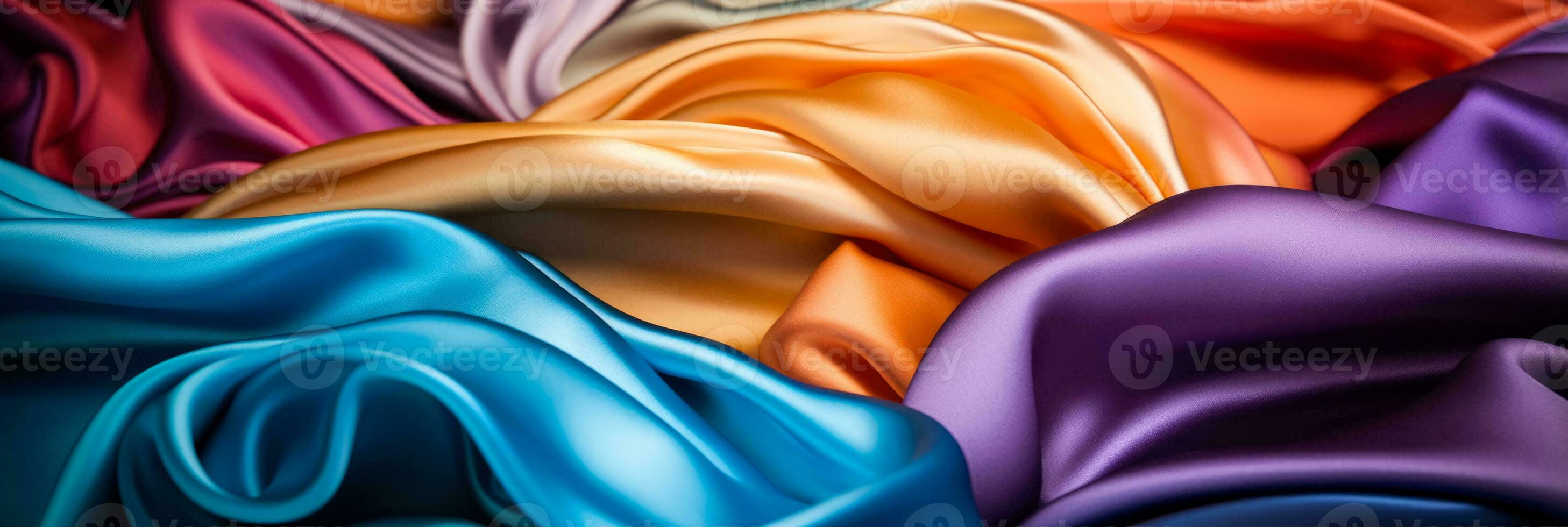 Detailed view of mesmerizing silk fabric abstract patterns in vibrant colors photo