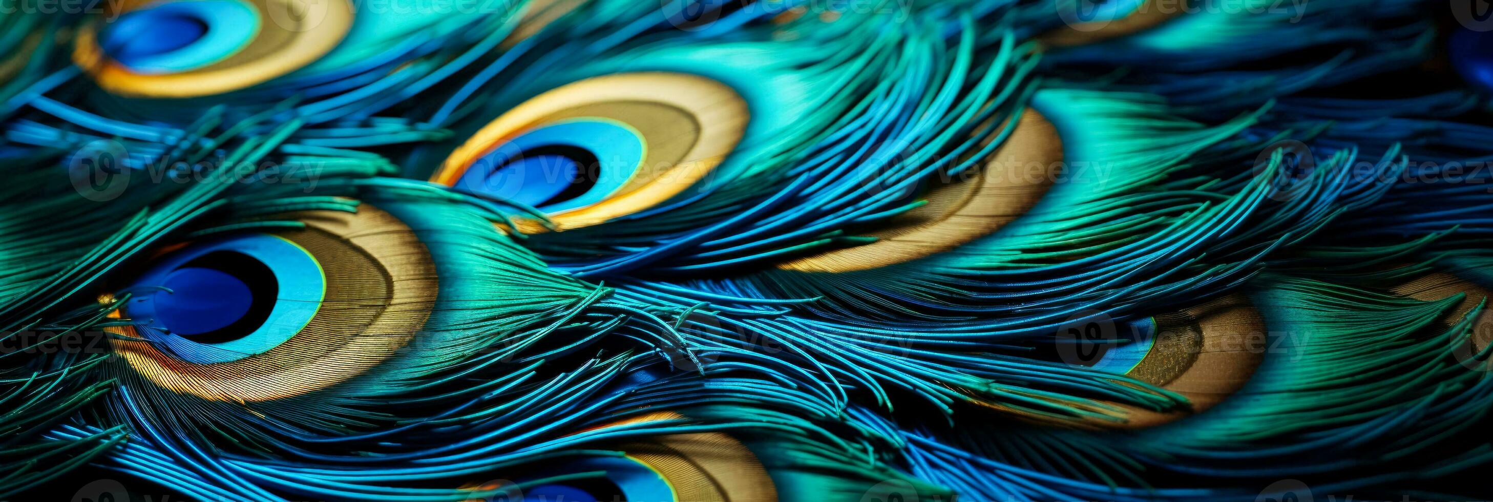 macro Disparo enfatizando el intrincado hilo en pavo real pluma bordado foto