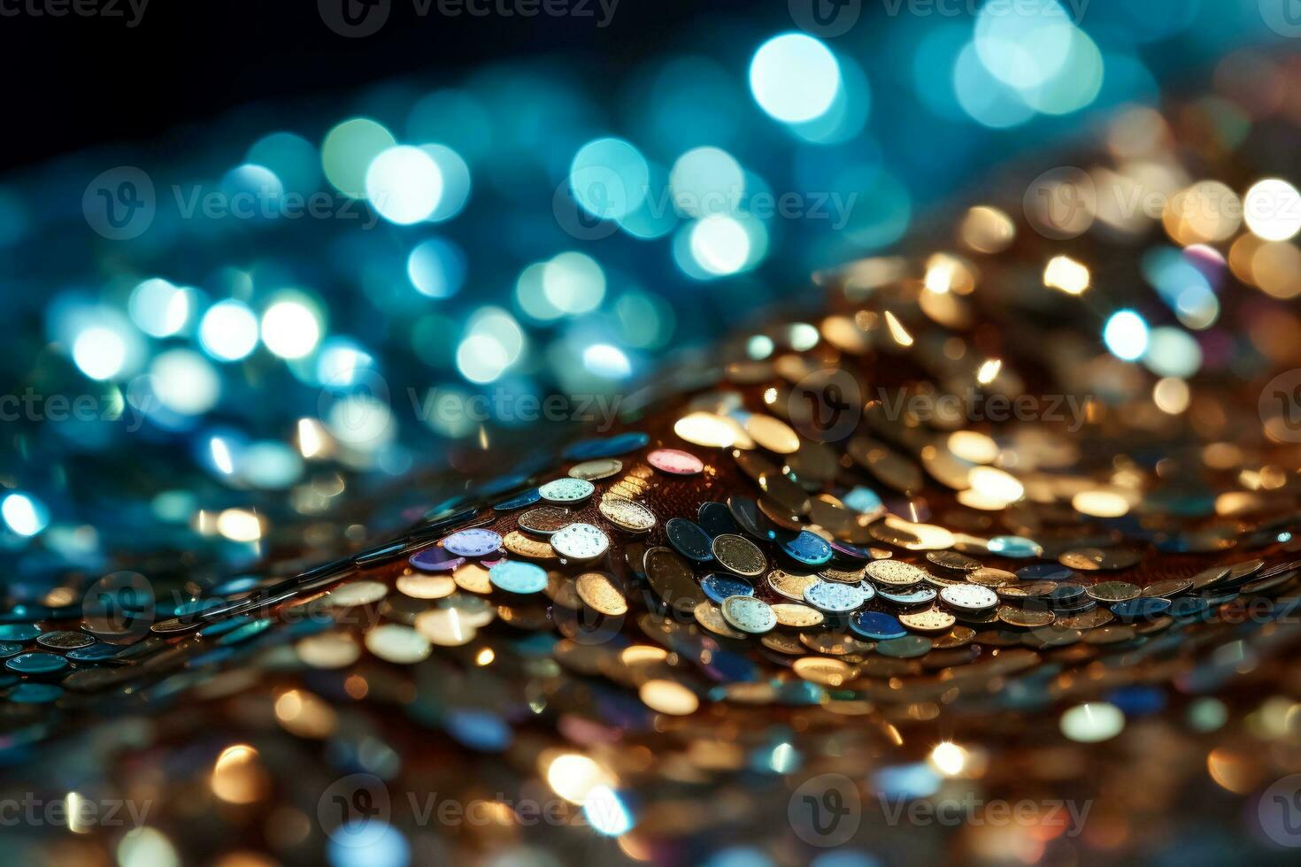 Glittering sequins on fabric radiating brilliant hues under focused light close up photo