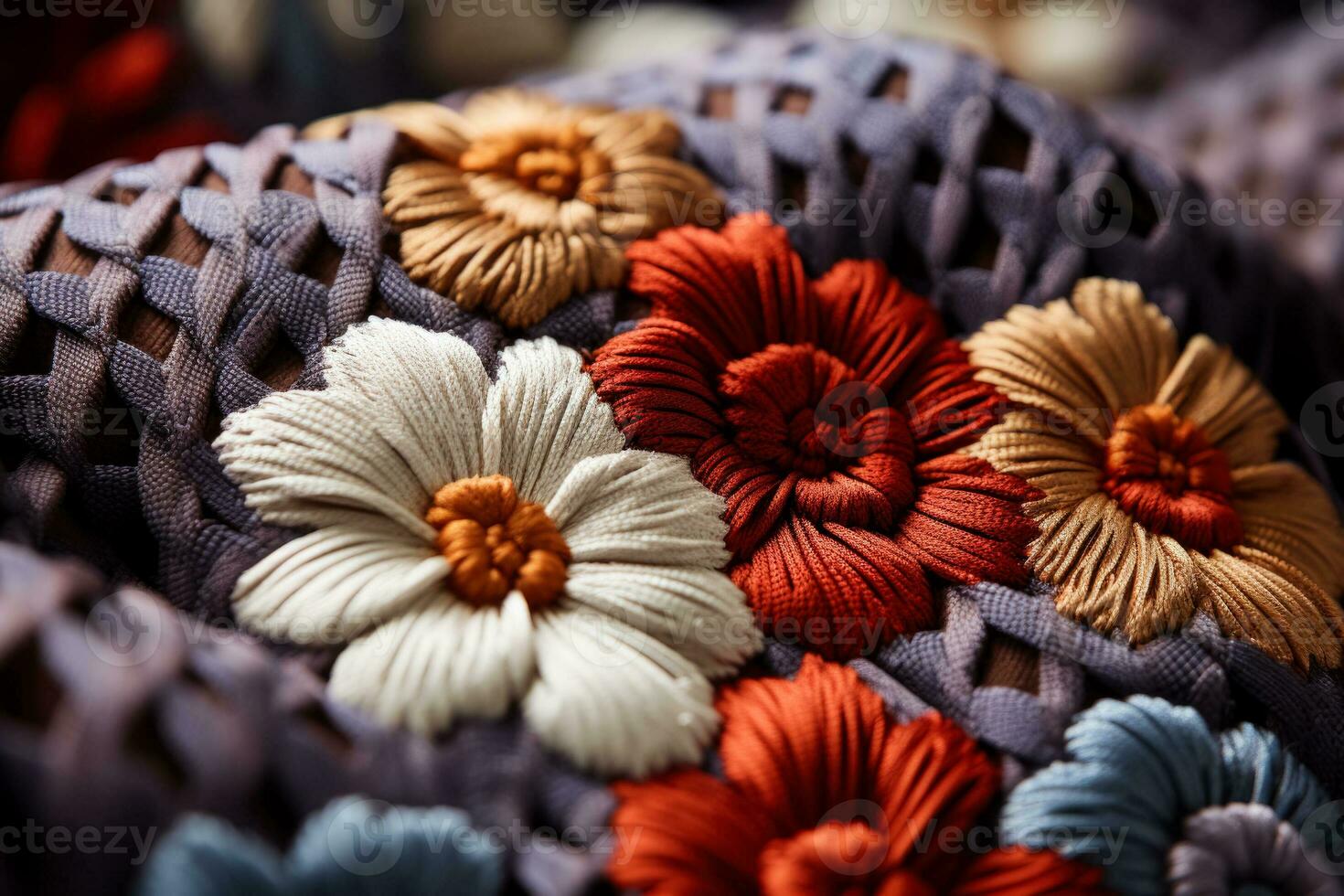 Intricate woven patterns of Jacquard fabric captured in detailed close up photo