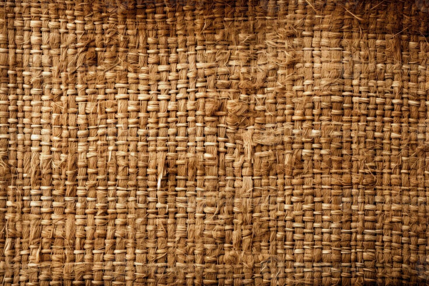 Close up detailing the coarse weave of burlap fabric texture photo