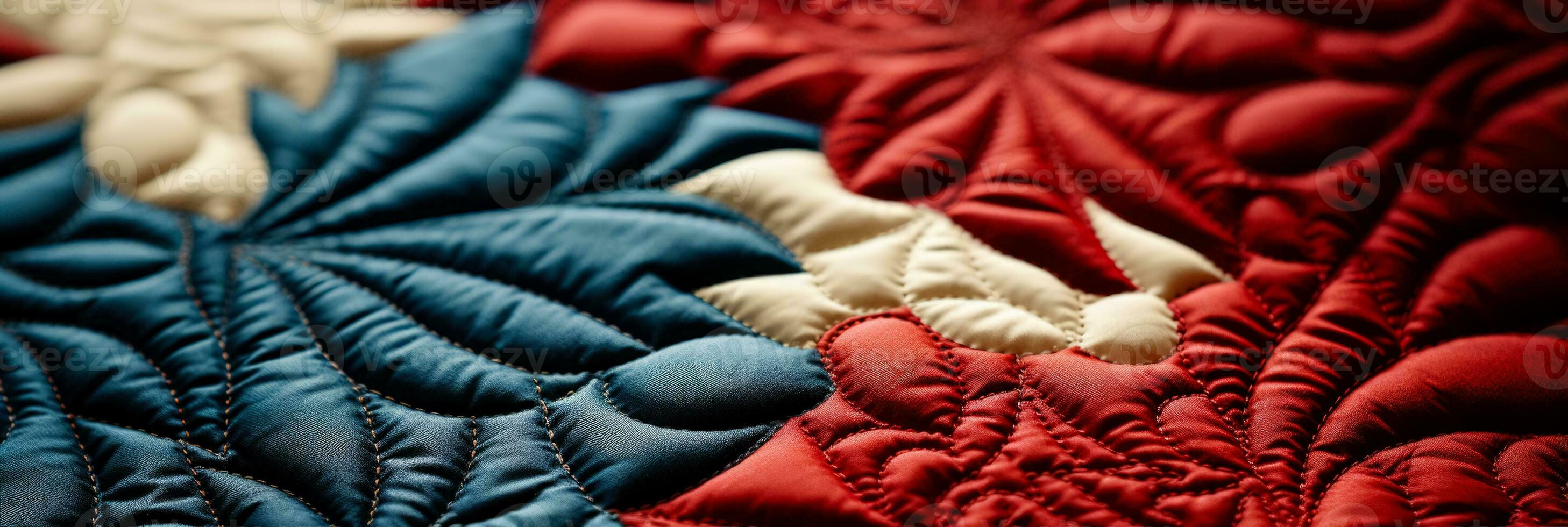 Close up showcasing intricate stitches and patterns in traditional quilted fabrics photo