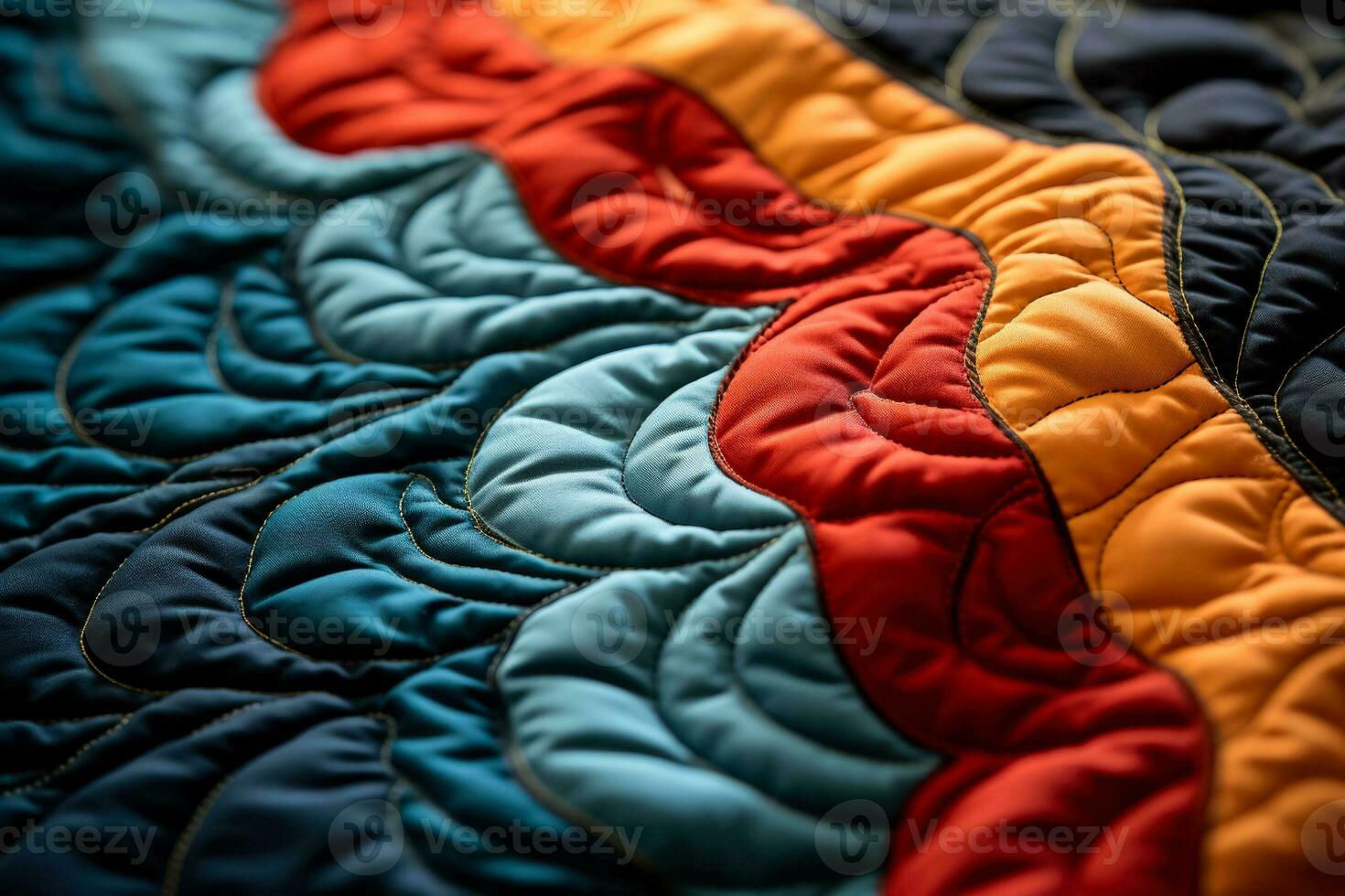 Detail focused close up capturing sophisticated stitchwork in handcrafted quilted fabrics photo