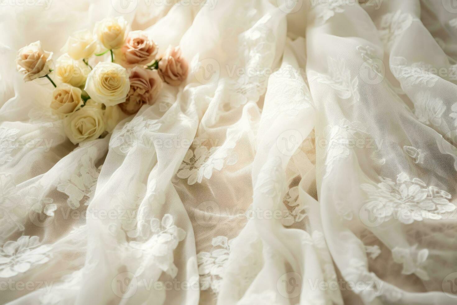 Spotlighted vintage lace fabric revealing subtle romantic textures and patterns photo