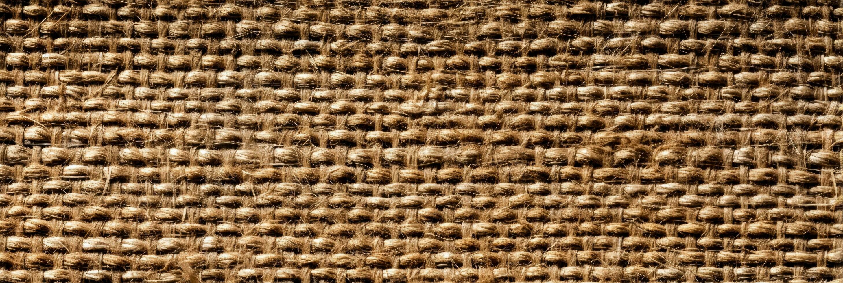 Close up detailing the coarse weave of burlap fabric texture photo