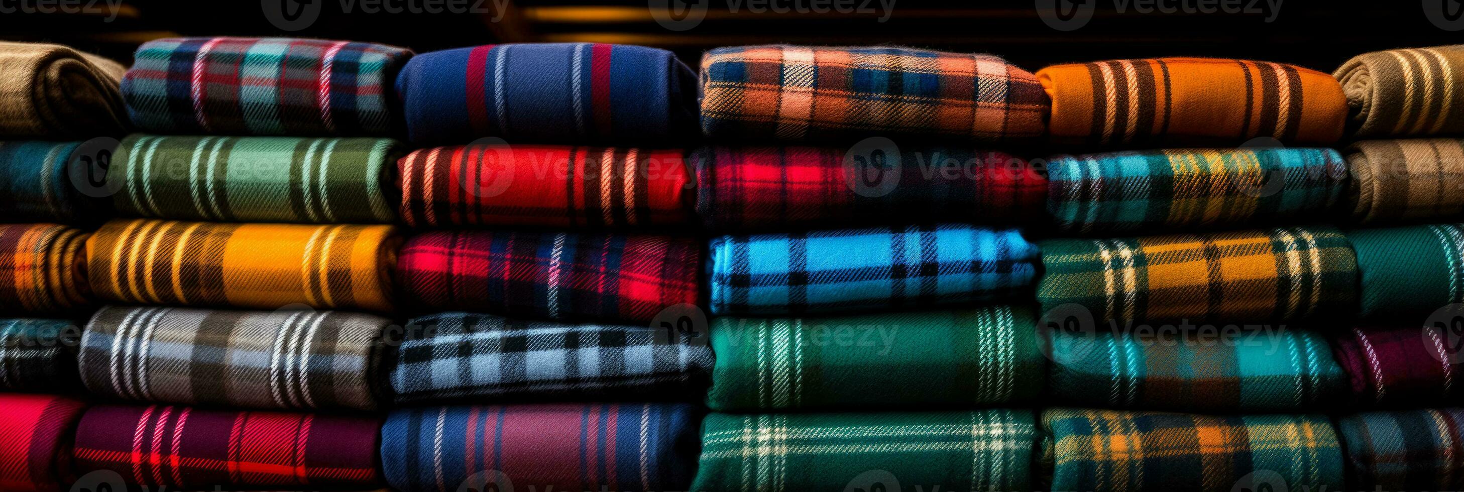 Vivid display of tartan plaid patterns in various color schemes photo