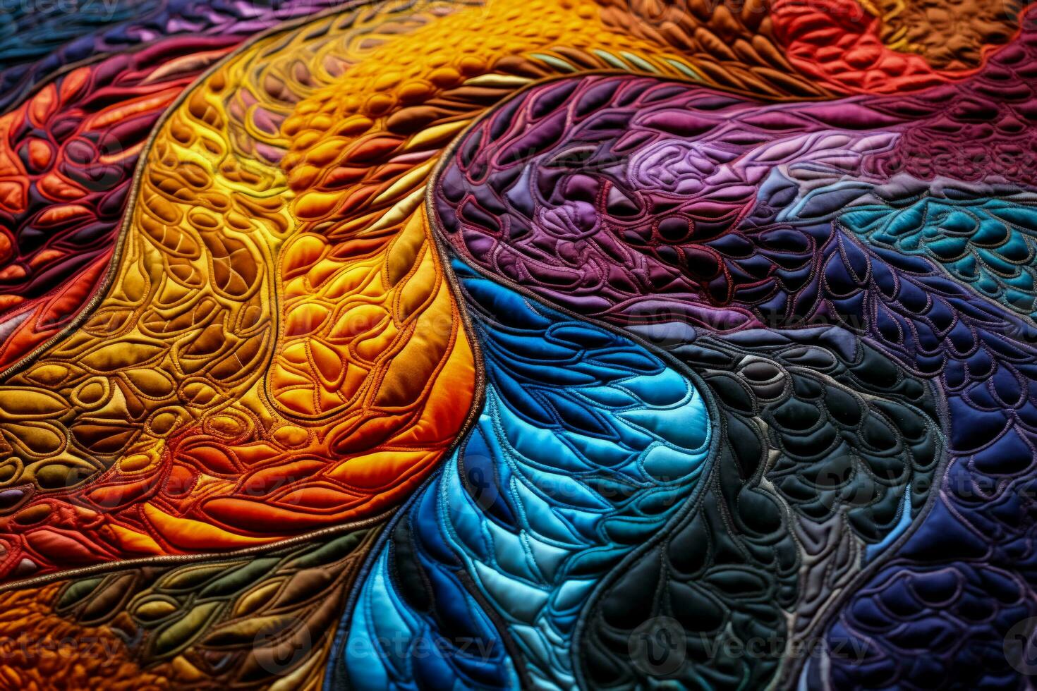Extreme close ups capturing the intricate patterns of textural quilting on textiles photo