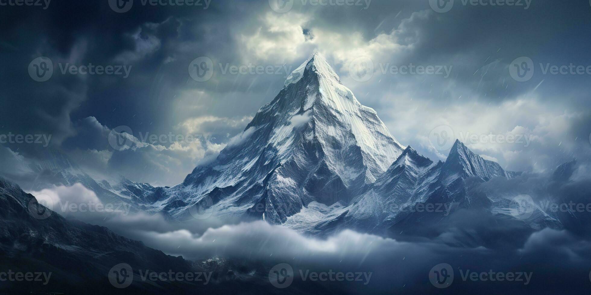 AI Generated. AI Generative. Snow ice faded mountain hill peak. Nature outdoor landscape background. Graphic Art photo