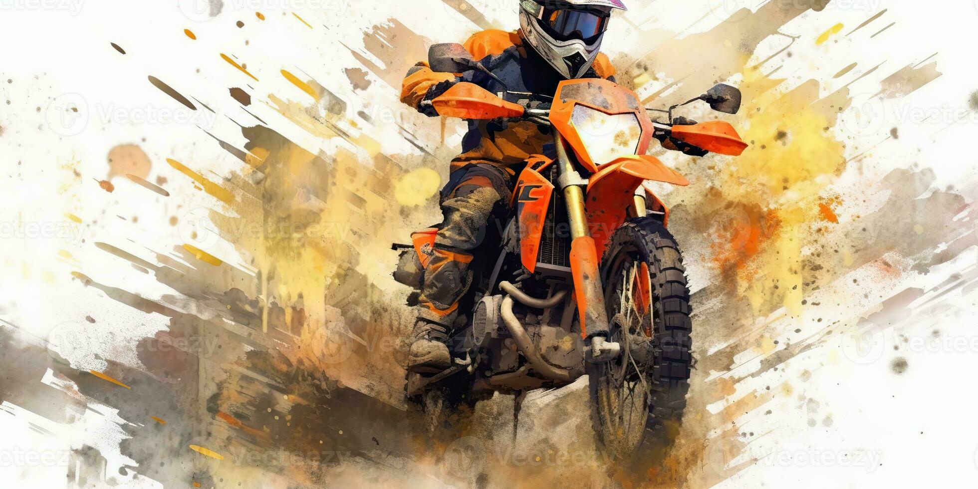 AI Generated. AI Generative. Enduro moto cross offroad motorbike motorcycle dirty road outdoor watercolor paint draw art. Graphic Art photo