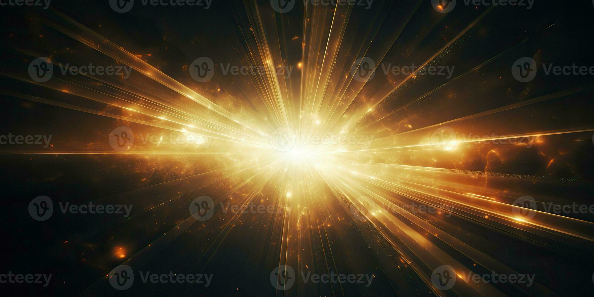 AI Generated. AI Generative. Sunshine light shine beam burst yellow color in dark black space galaxy background. Graphic Art photo