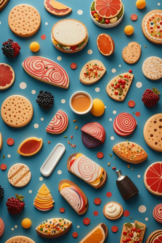 Seamless food pattern background AI Generated photo