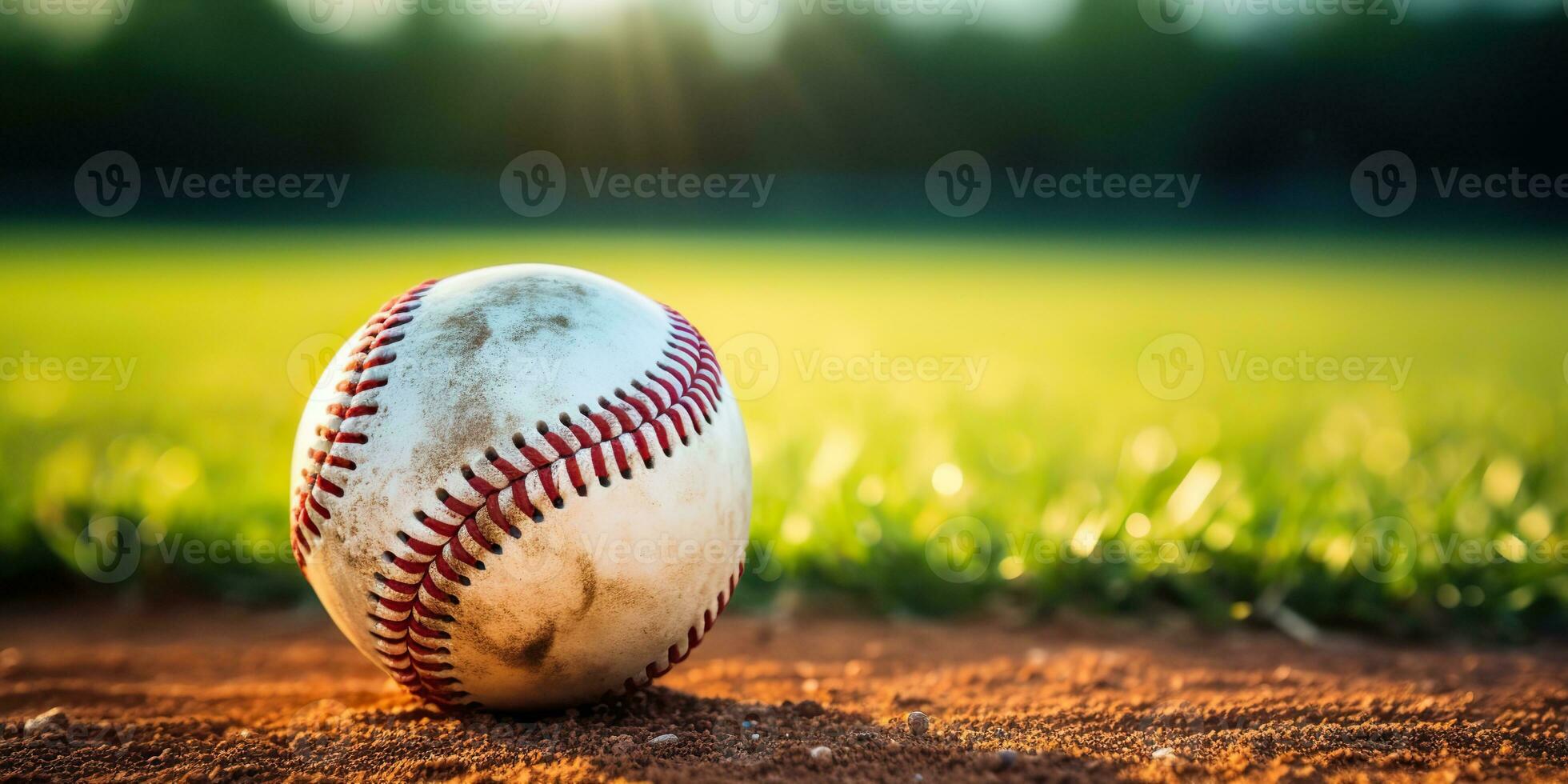 AI Generated. AI Generative. Vintage retro american traditional game sport activity baseball ball on field grass base background. Graphic Art photo