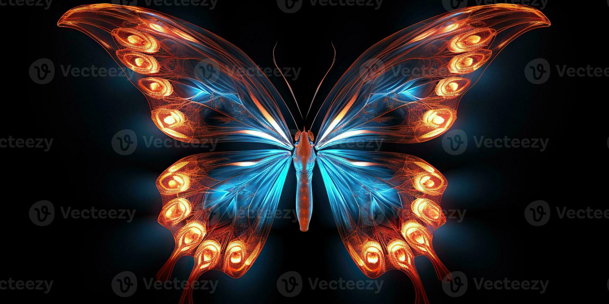 AI Generated. AI Generative. Fractal xray glowing butterfly insect bug decorative template. Graphic Art photo