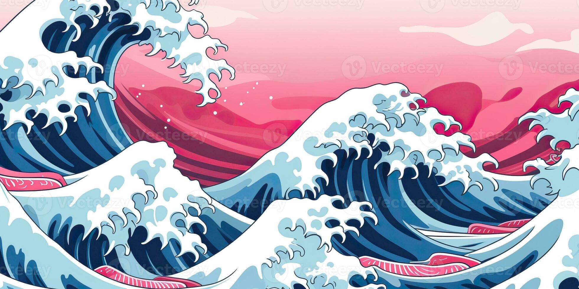 AI Generated. AI Generative.Vintage retro old style drawn paint sea ocean river water waves in minimal Japanese style. Marine and nautical  illustration. Graphic Art photo