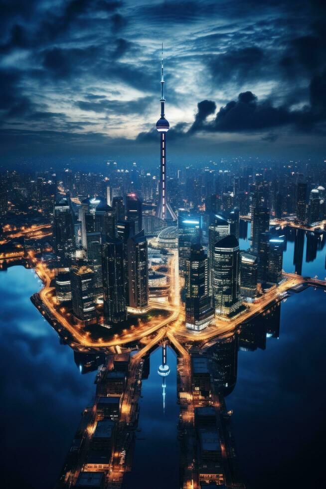 Breathtaking aerial view of urban skyline photo
