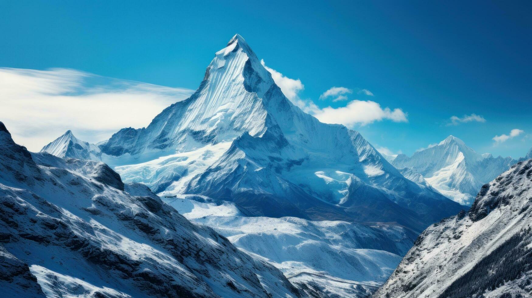 Majestic mountain peak covered in snow photo