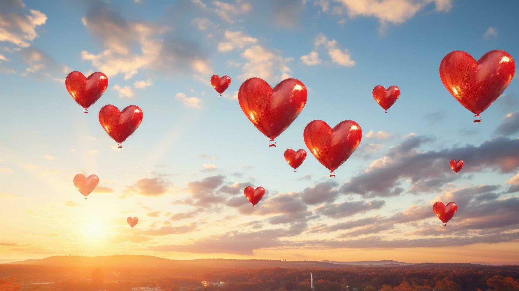 en forma de corazon caliente aire globos en el cielo foto