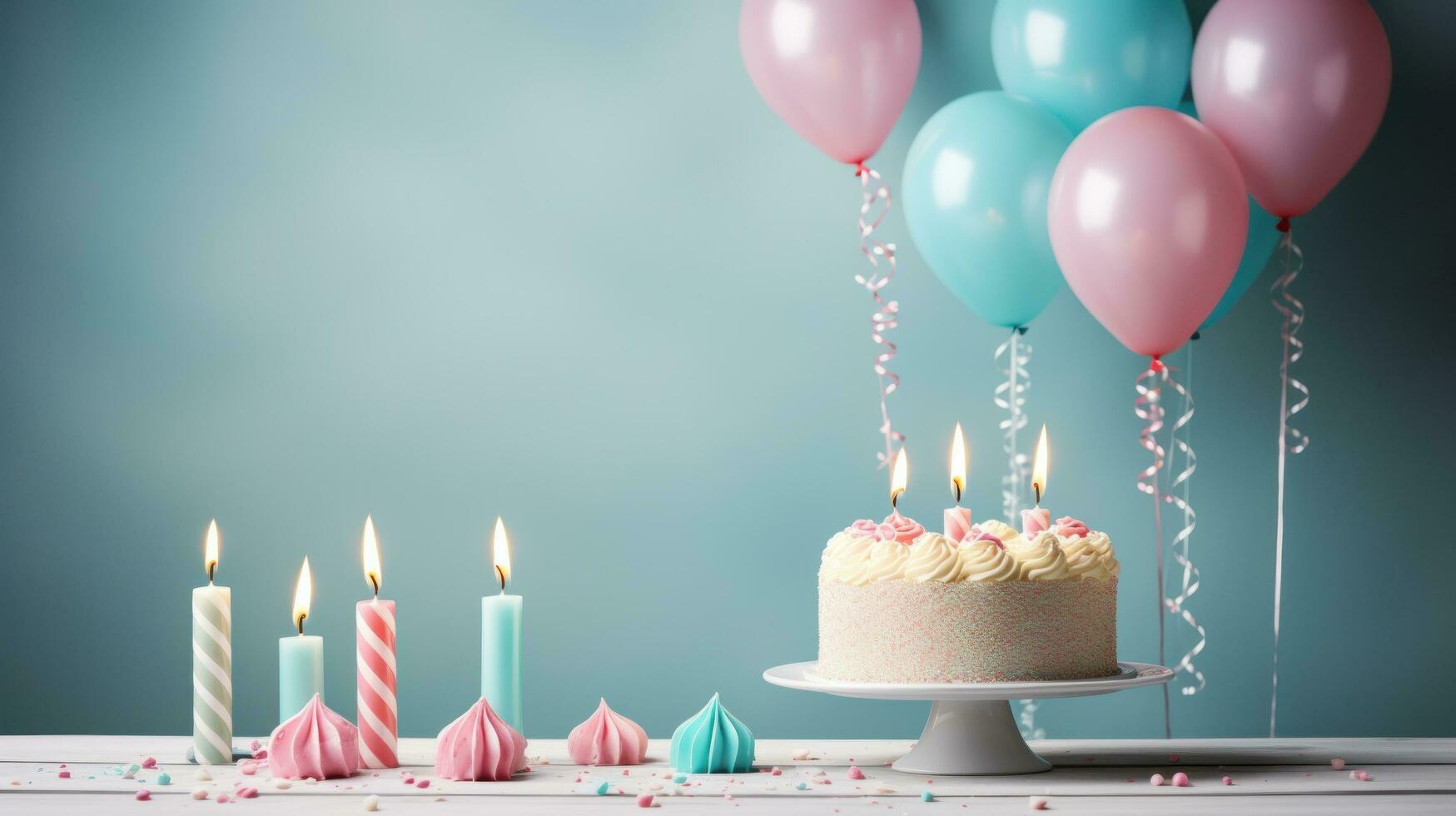 Happy birthday banner with cake and candles photo