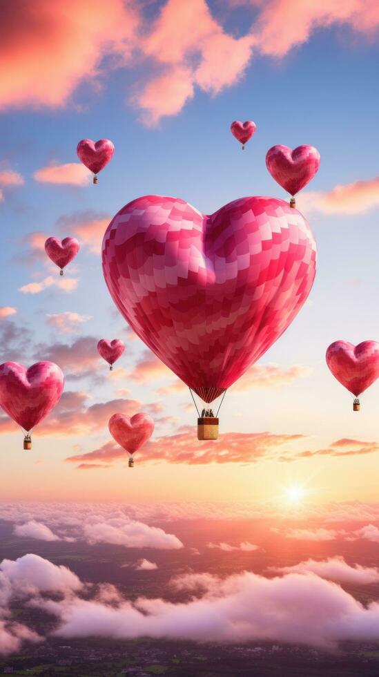 Heart-shaped hot air balloons in the sky photo