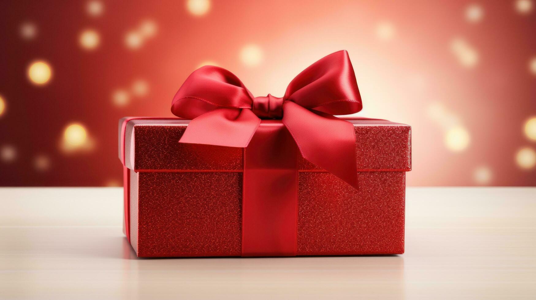 Red gift box with a ribbon and bow photo