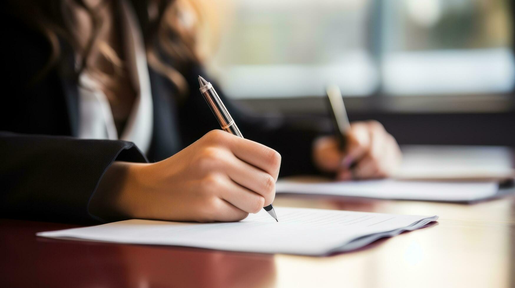 Close-up of student taking handwritten notes photo