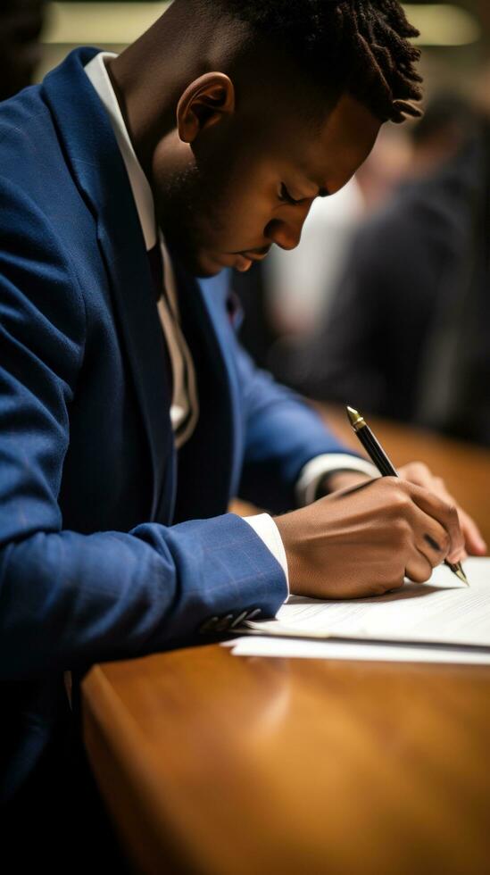 Close-up of student taking handwritten notes photo
