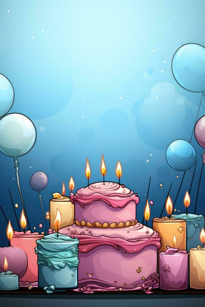 Happy birthday banner with cake and candles photo
