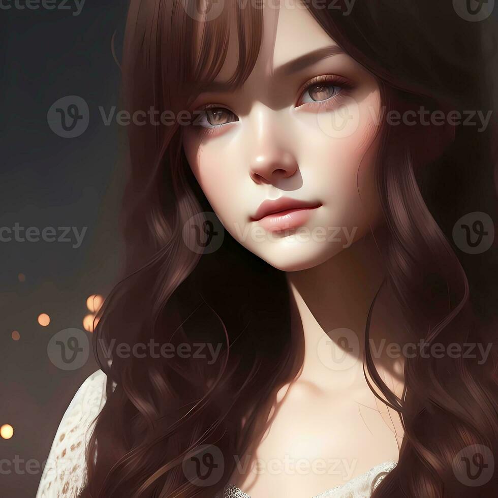 Beautiful Girl With Long Brown Hair. Generative AI photo