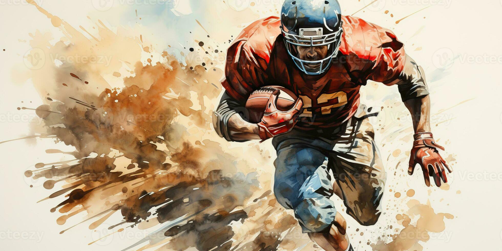 AI Generated. AI Generative. American football player athlete champion game sport draw paint watercolor art. Graphic Art photo