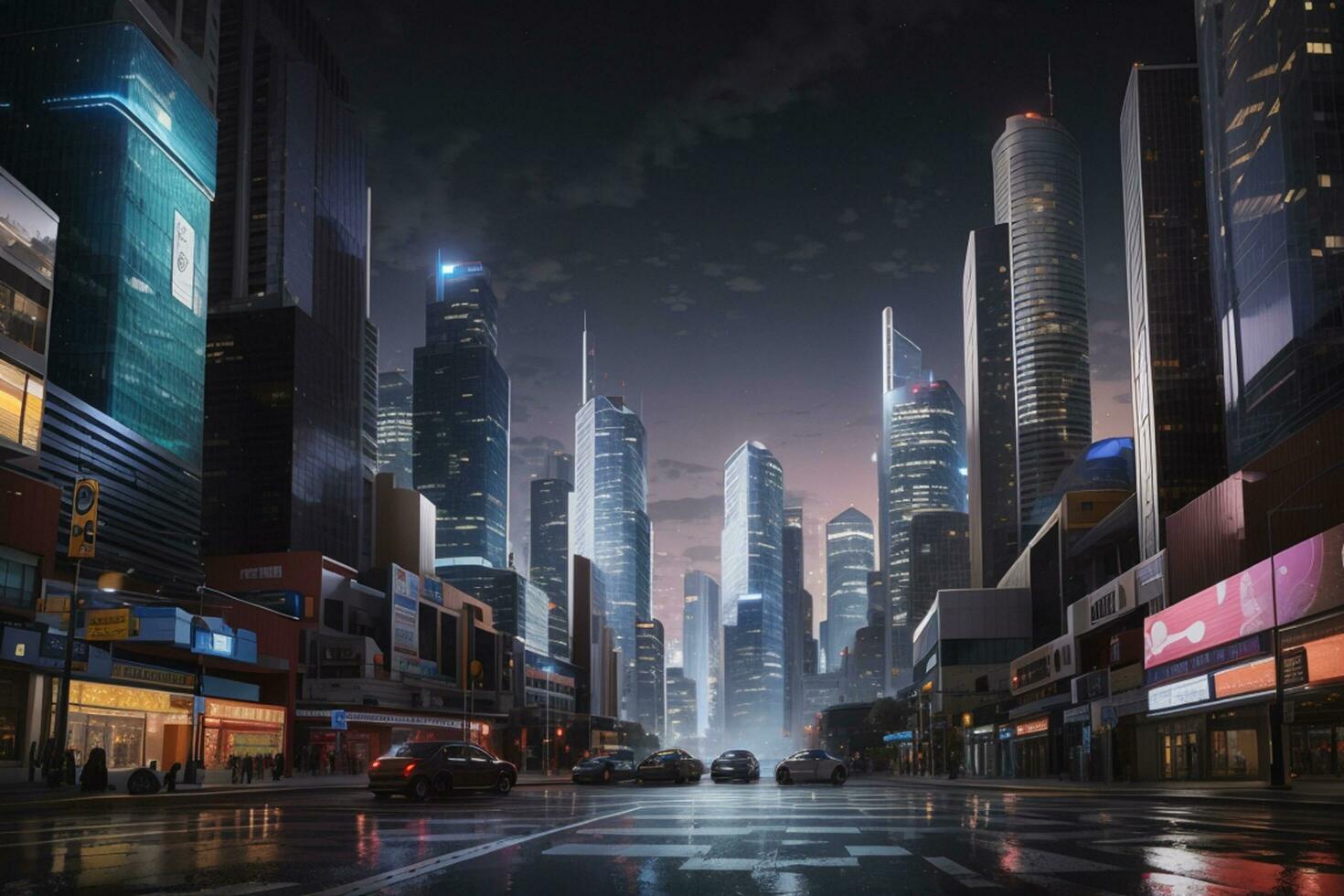 A realistic city in night AI Generated photo