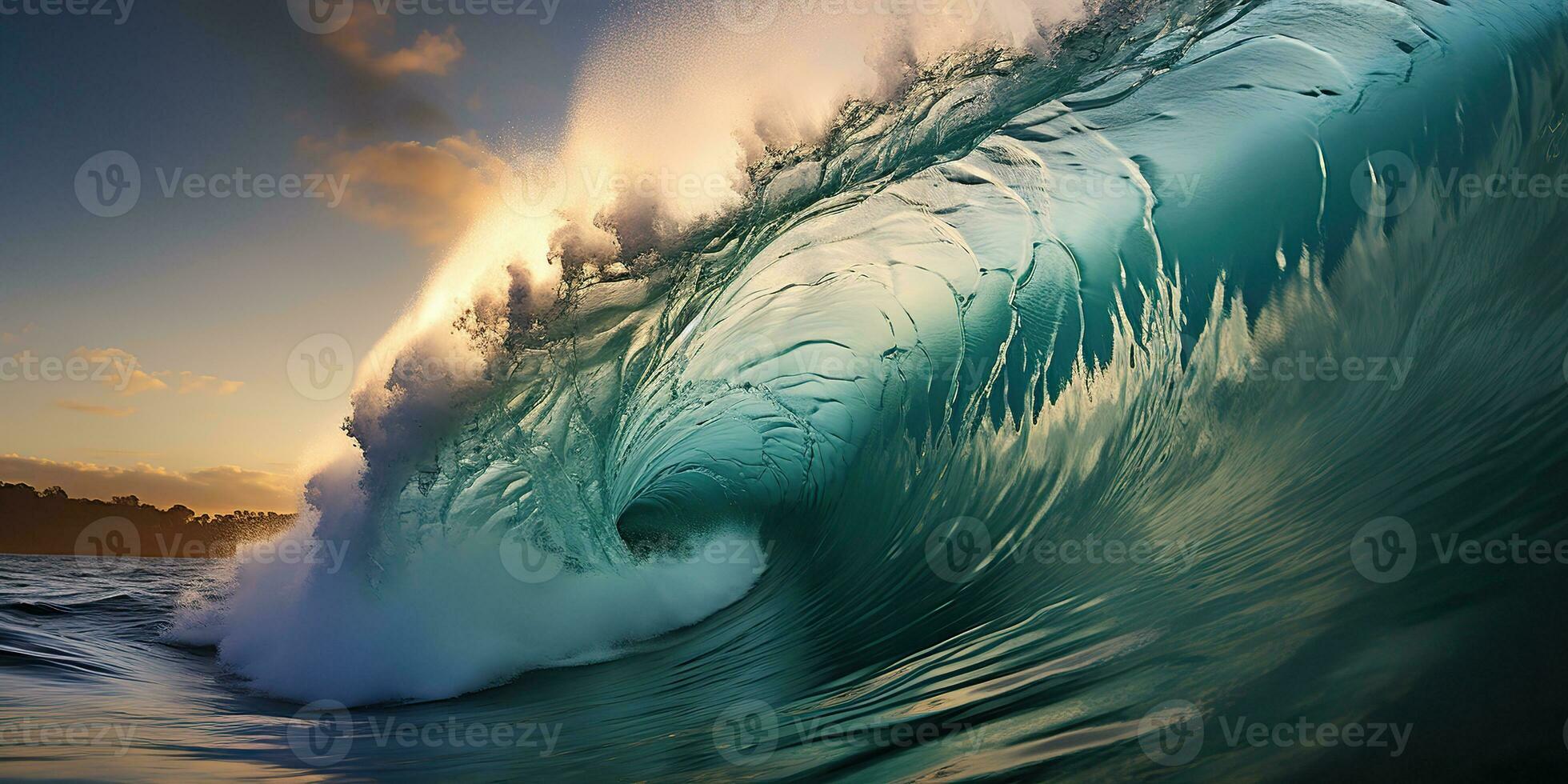 AI Generated. AI Generative. Big sea ocean wave surfing background. Vacation adventure travel tropical extreme surfing sport vibe. Graphic Art photo