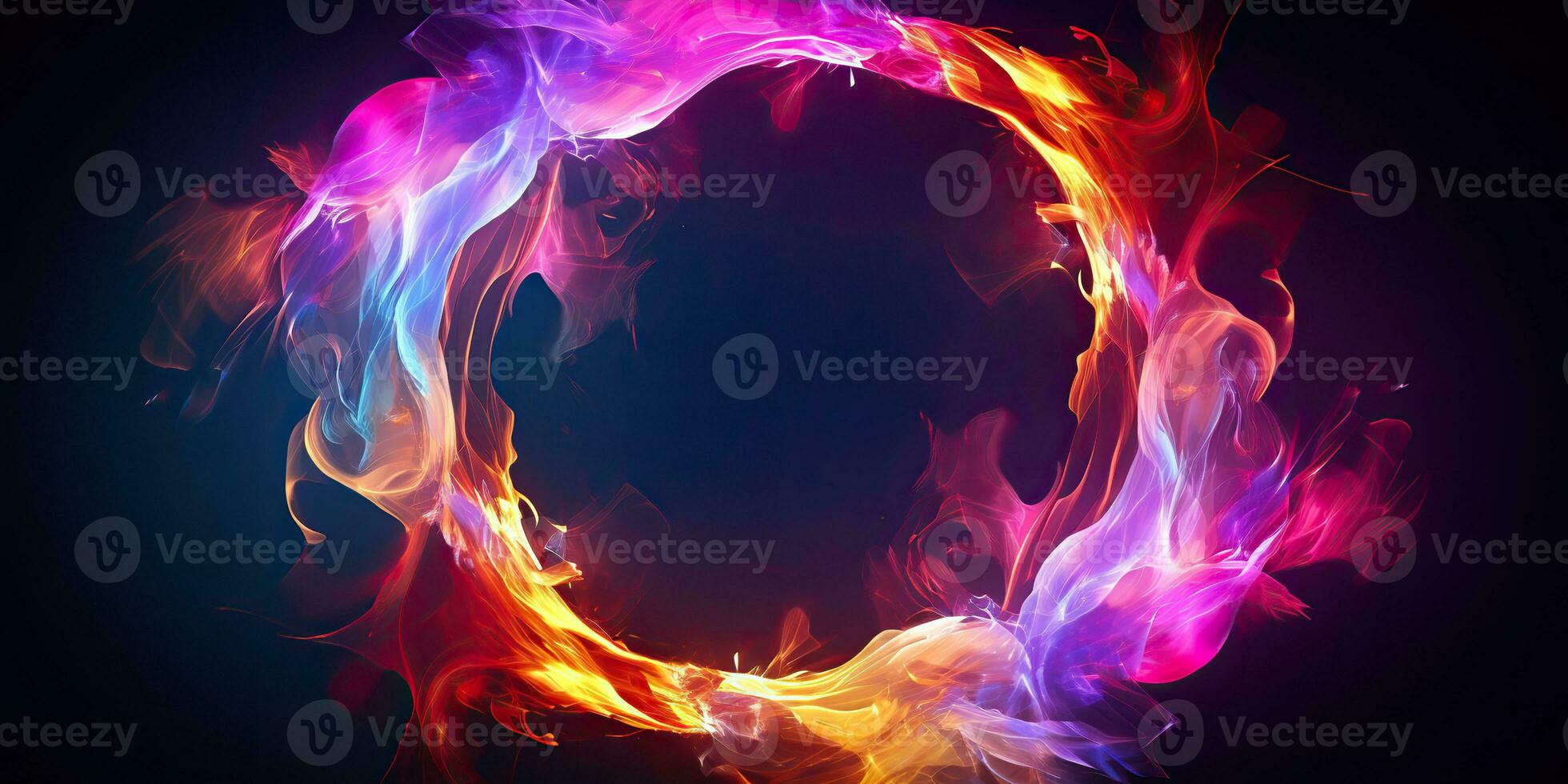 AI Generated. AI Generative. Round circle neon glowing color smoke mystic element. Graphic Art photo