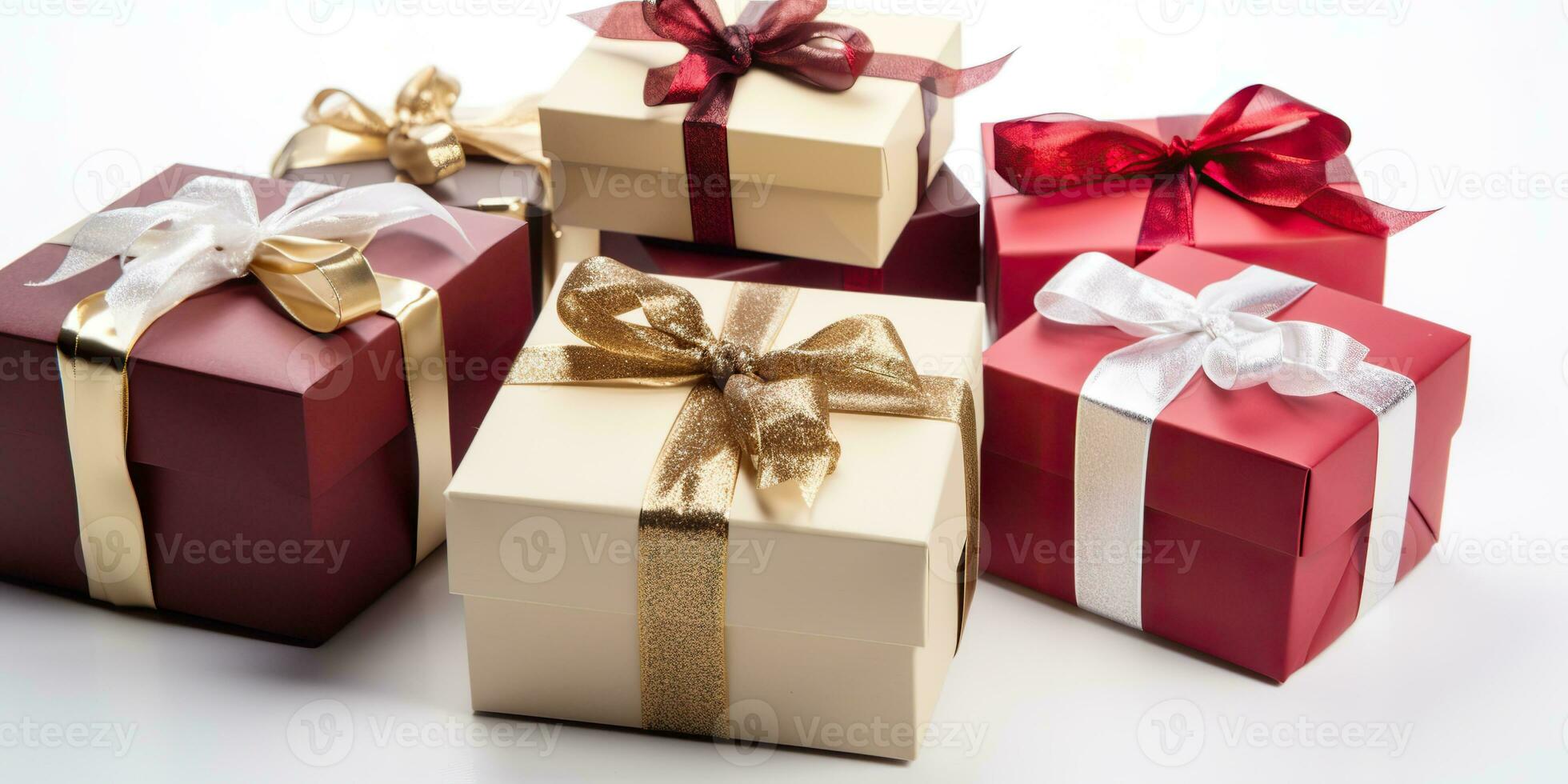 AI Generated. AI Generative. New Year xmas christmas gift present box. Romantic birthday celebration suprise color ribbon box. Graphic Art photo