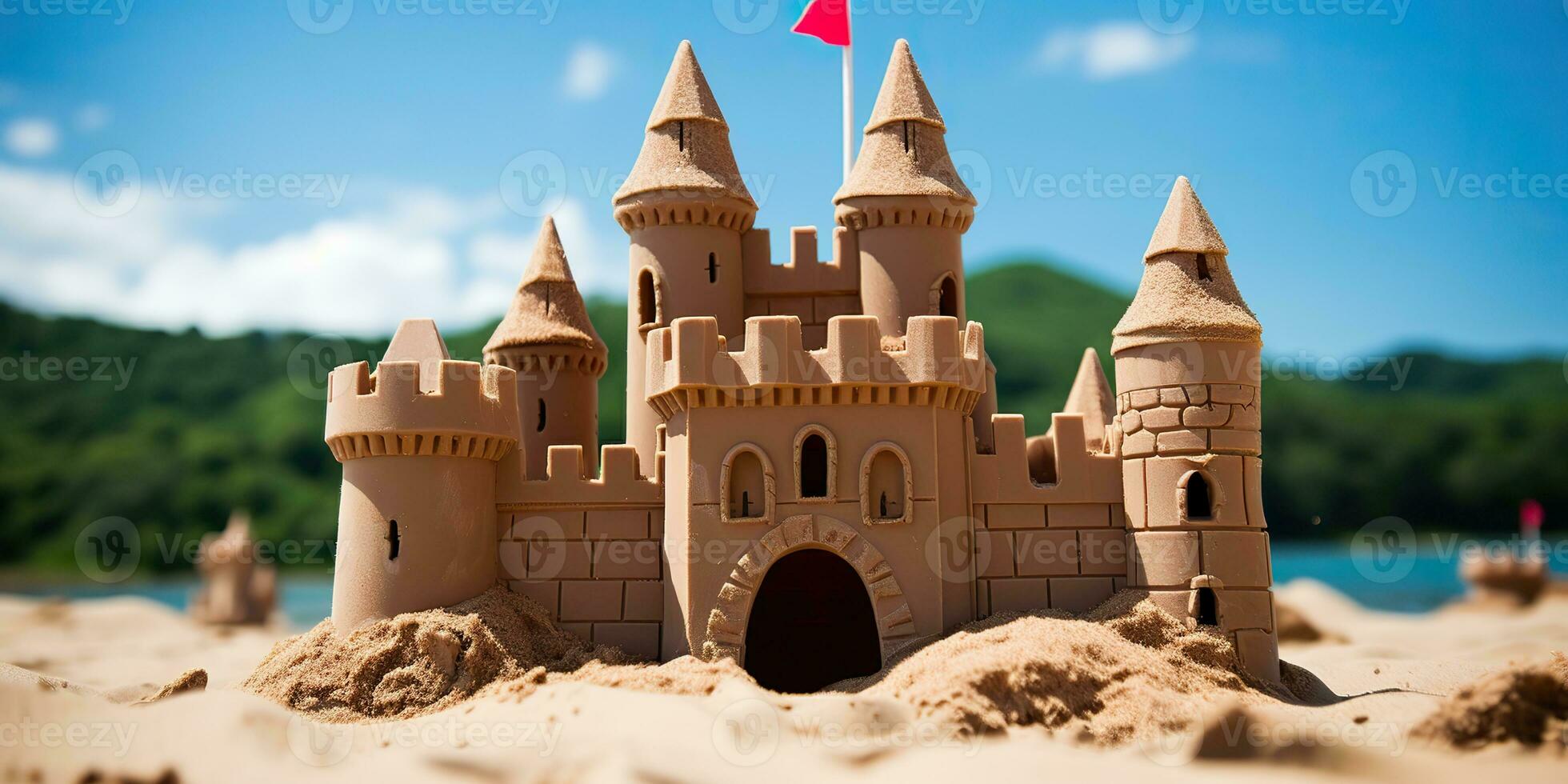 AI Generated. AI Generative. Beautiful fort sand castle. Vacation chill sea ocean vibe. Graphic Art photo