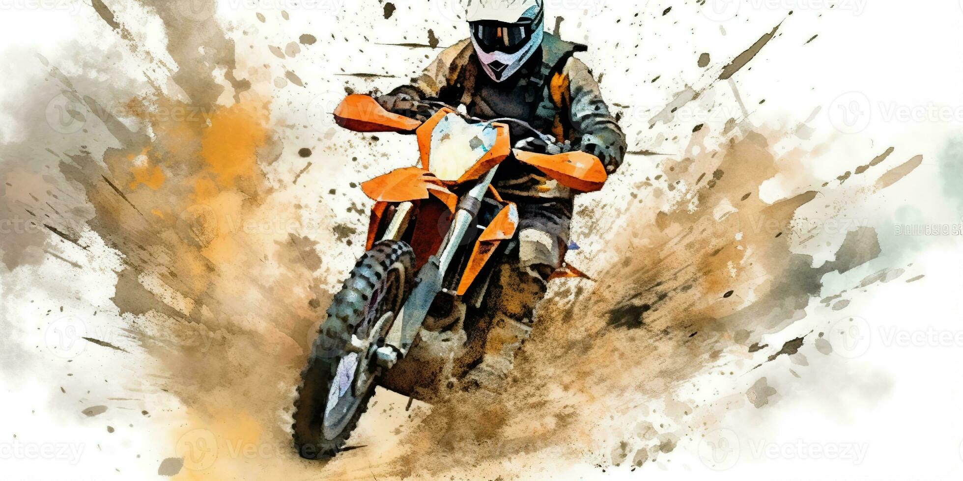 AI Generated. AI Generative. Enduro moto cross offroad motorbike motorcycle dirty road outdoor watercolor paint draw art. Graphic Art photo