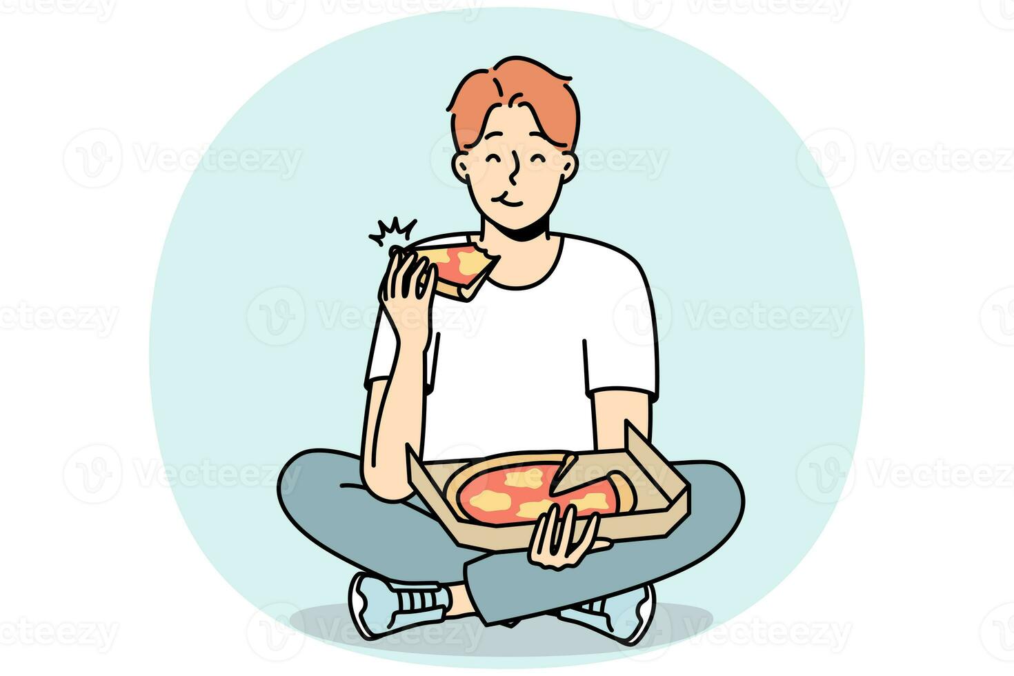 Smiling man eating pizza photo