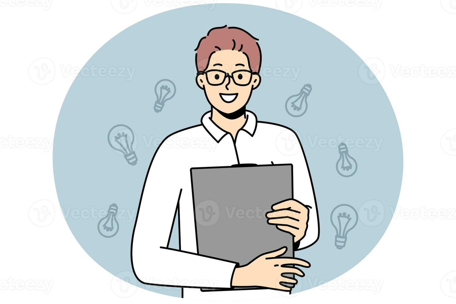 Smiling man in glasses with folder in hands photo