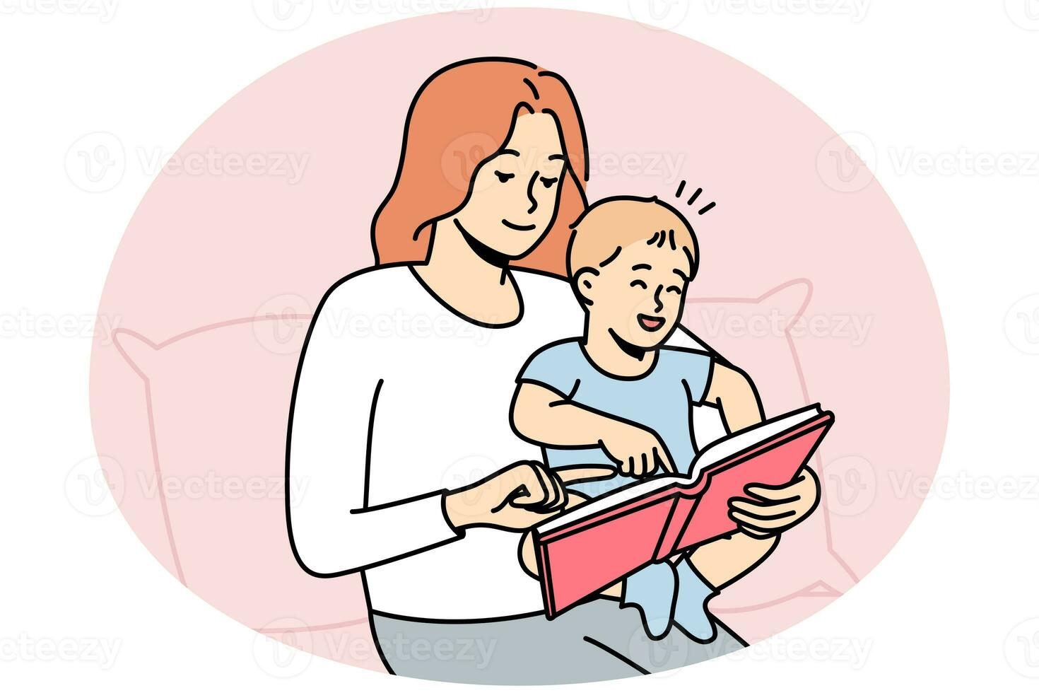 Caring mother reading book with baby photo