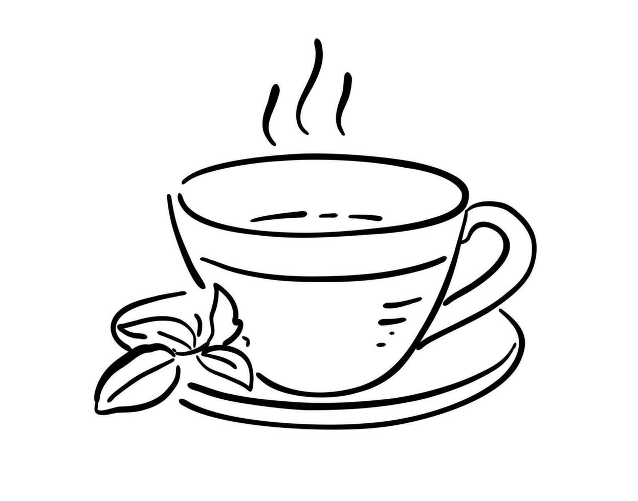 taza de té con platillo. vector ilustración en garabatear estilo