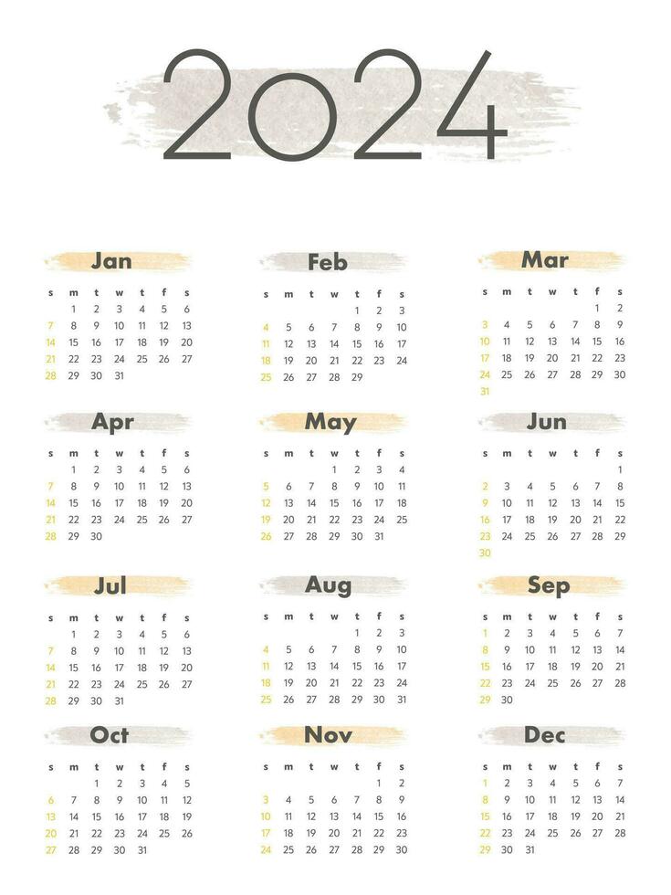 mensual calendario para 2024. calendario. el semana empieza en domingo. vector