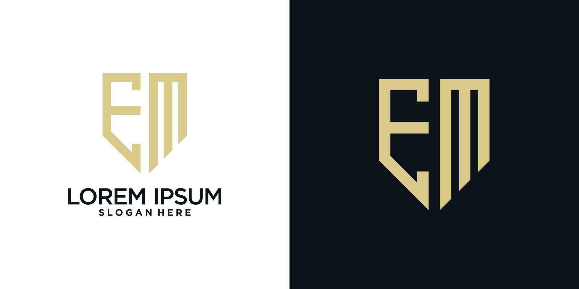 Monogram logo design initial letter e combined with shield element and creative concept vector
