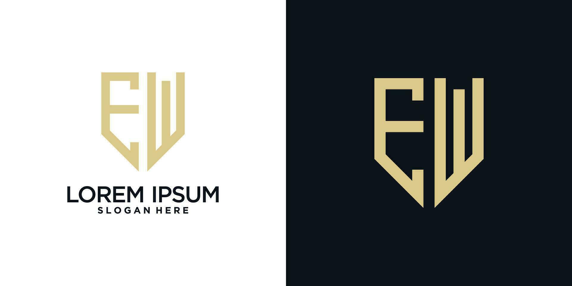 Monogram logo design initial letter e combined with shield element and creative concept vector