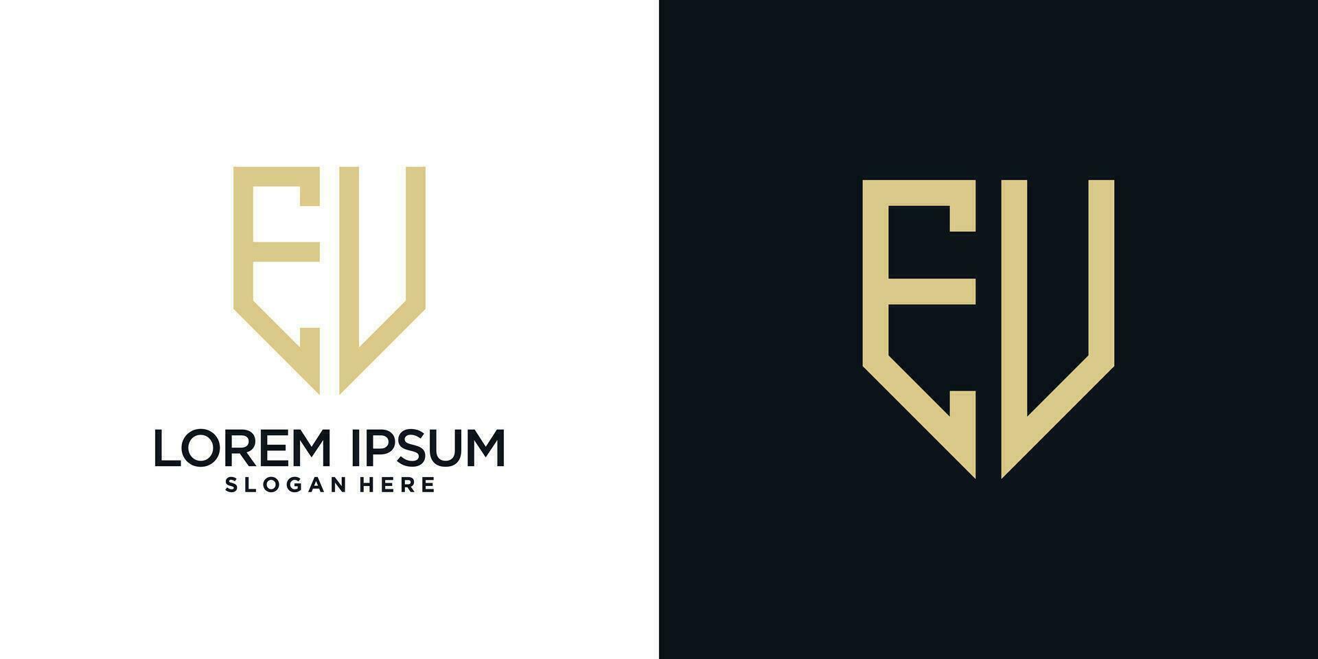 Monogram logo design initial letter e combined with shield element and creative concept vector