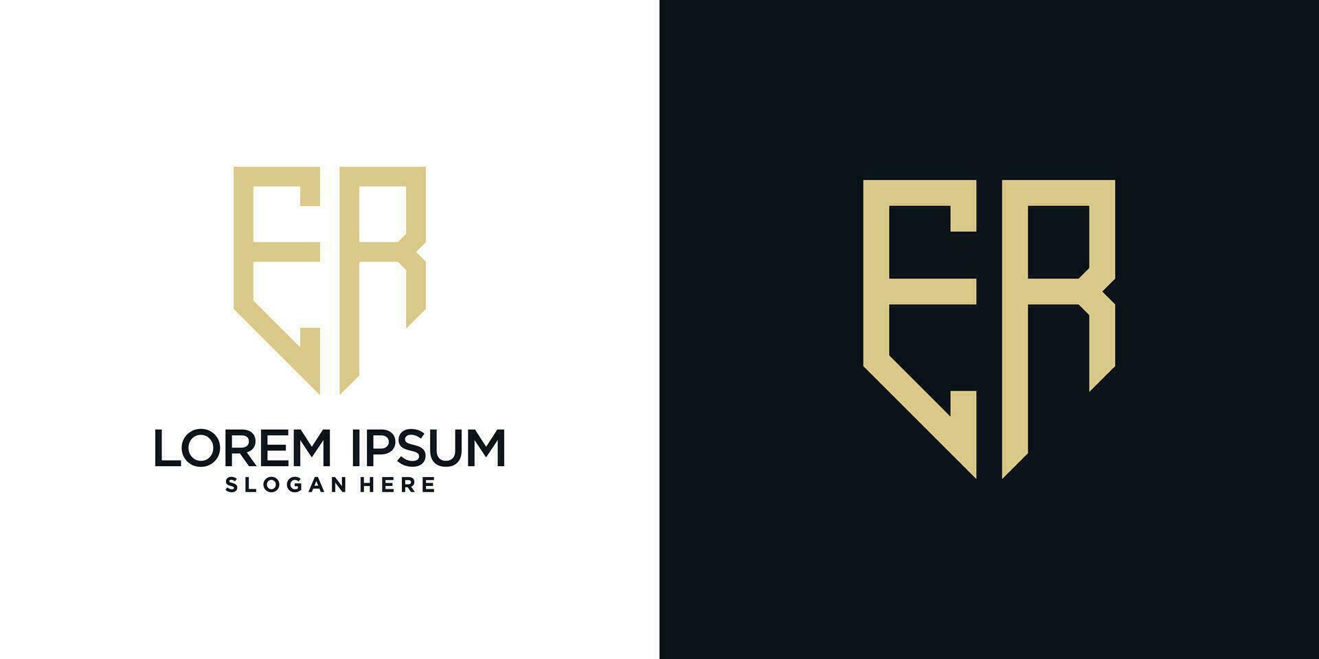Monogram logo design initial letter e combined with shield element and creative concept vector