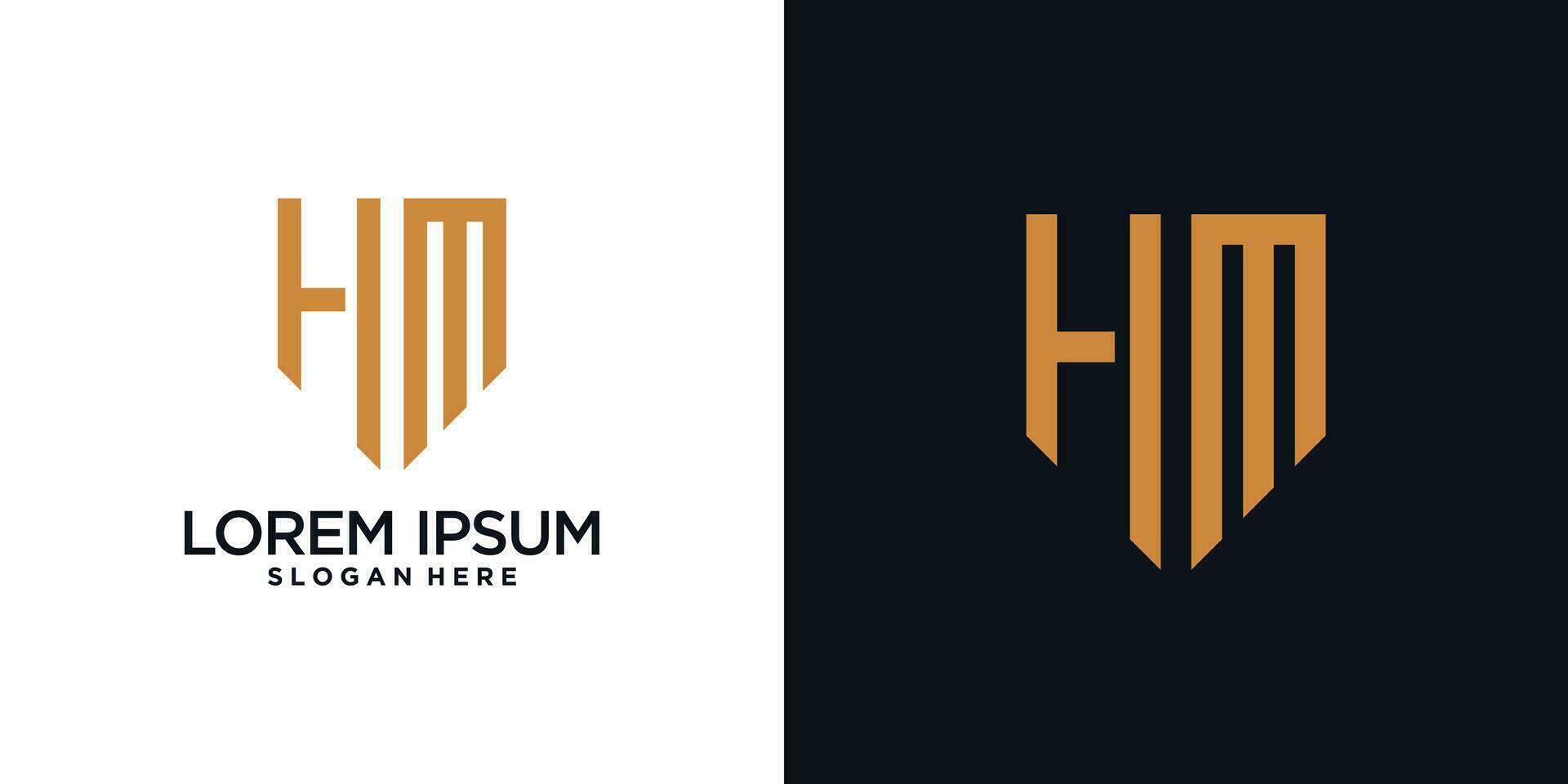 Monogram logo design initial letter h combined with shield element and creative concept vector