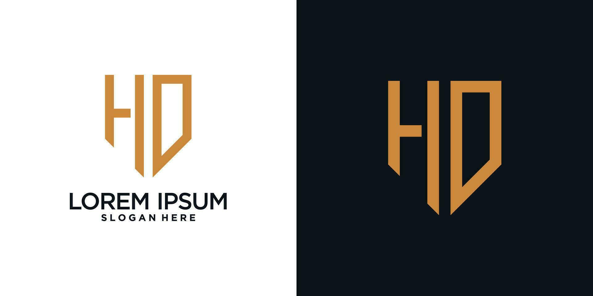 Monogram logo design initial letter h combined with shield element and creative concept vector